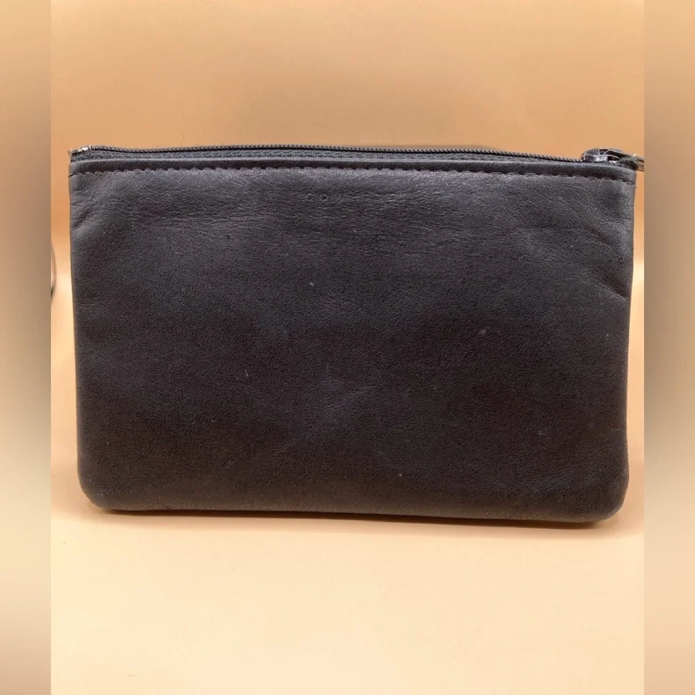 Rolfs Black Cowhide Leather Change Purse/Card Holder/Key Ring with Zip Pockets